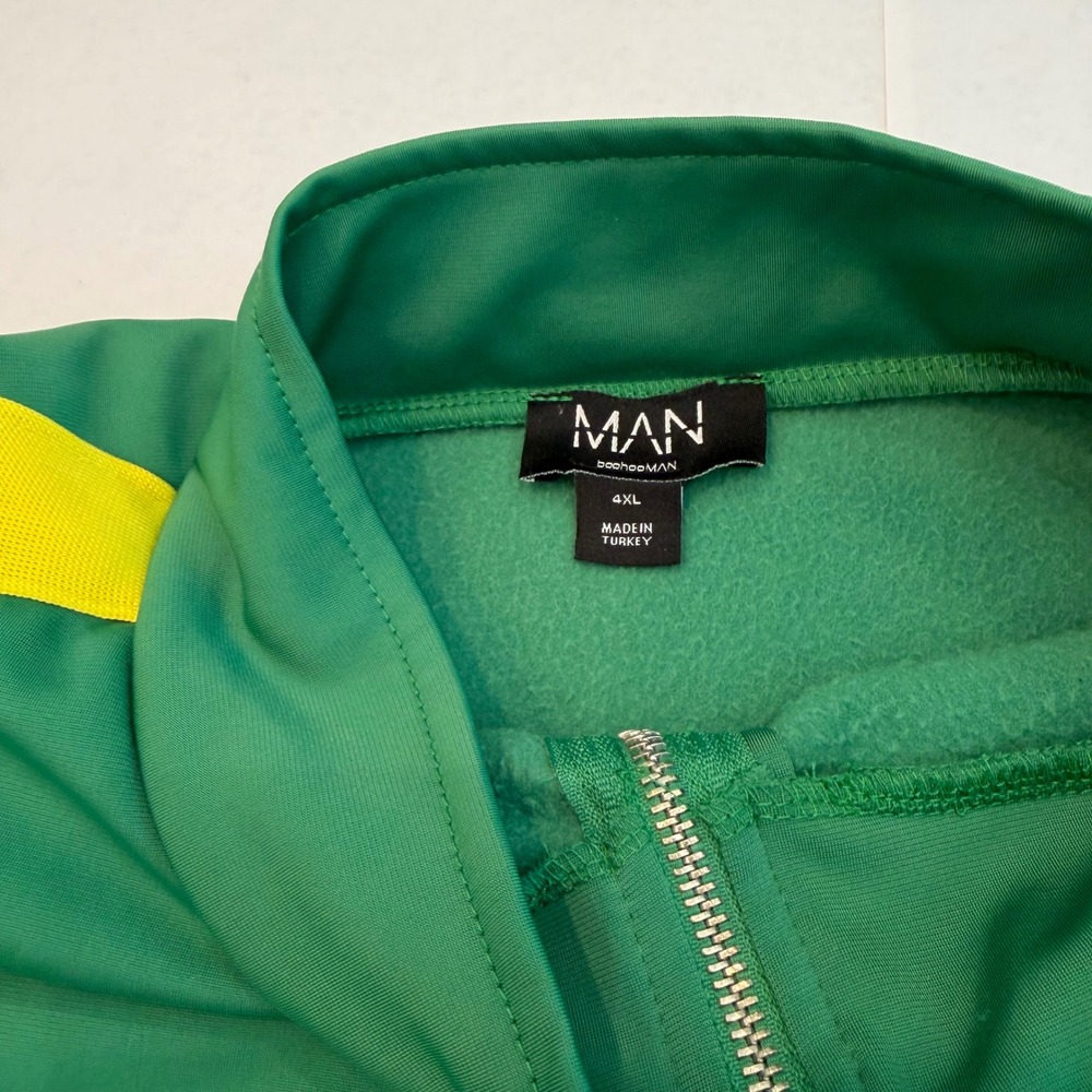 BoohooMAN OFCL Green Yellow Stripe Track Jacket Plus Size 4XL Full Zip Fleece - Picture 8 of 11